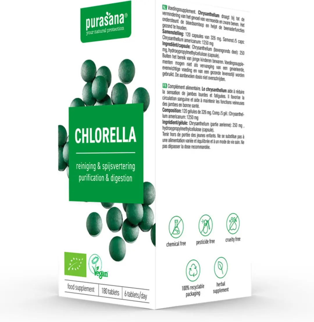 Purasana Chlorella 120 Capsules - afbeelding 2 van 6