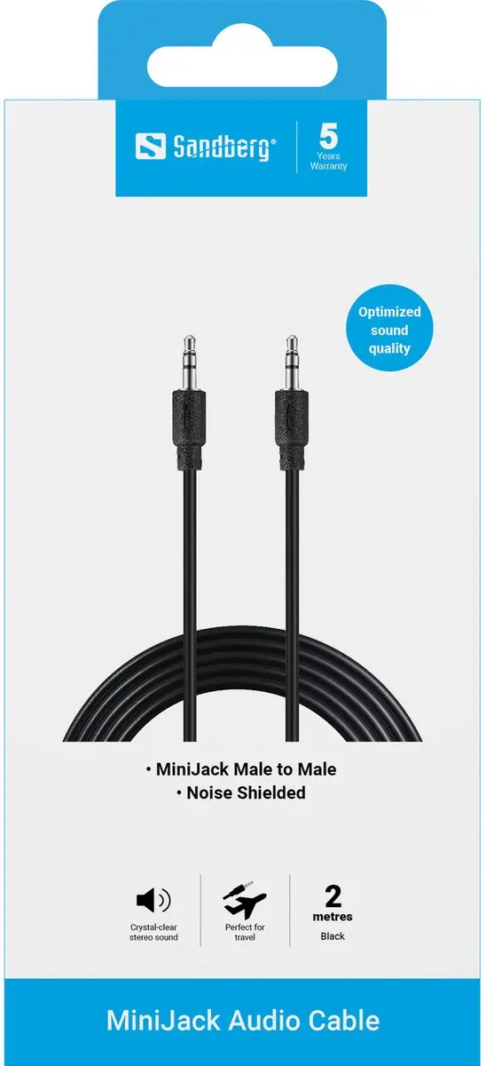 Sandberg 501-24 MiniJack Kabel M-M - 2m - Zwart