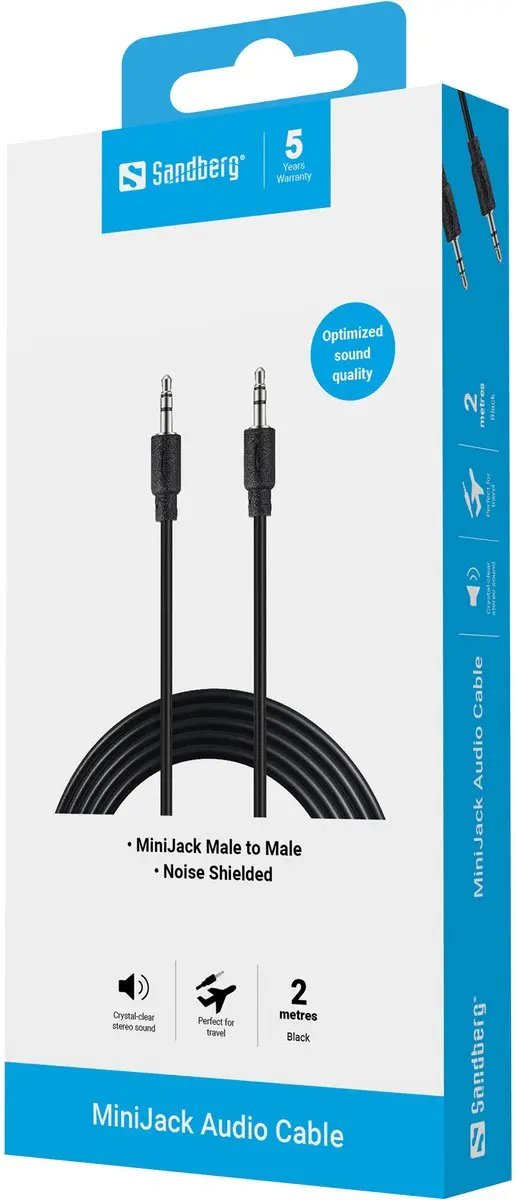 Sandberg 501-24 MiniJack Kabel M-M - 2m - Zwart