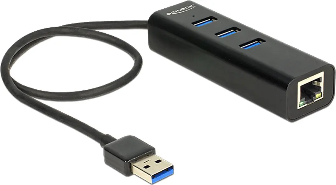 DeLOCK USB naar RJ45 Gigabit LAN adapter met USB3.0 hub