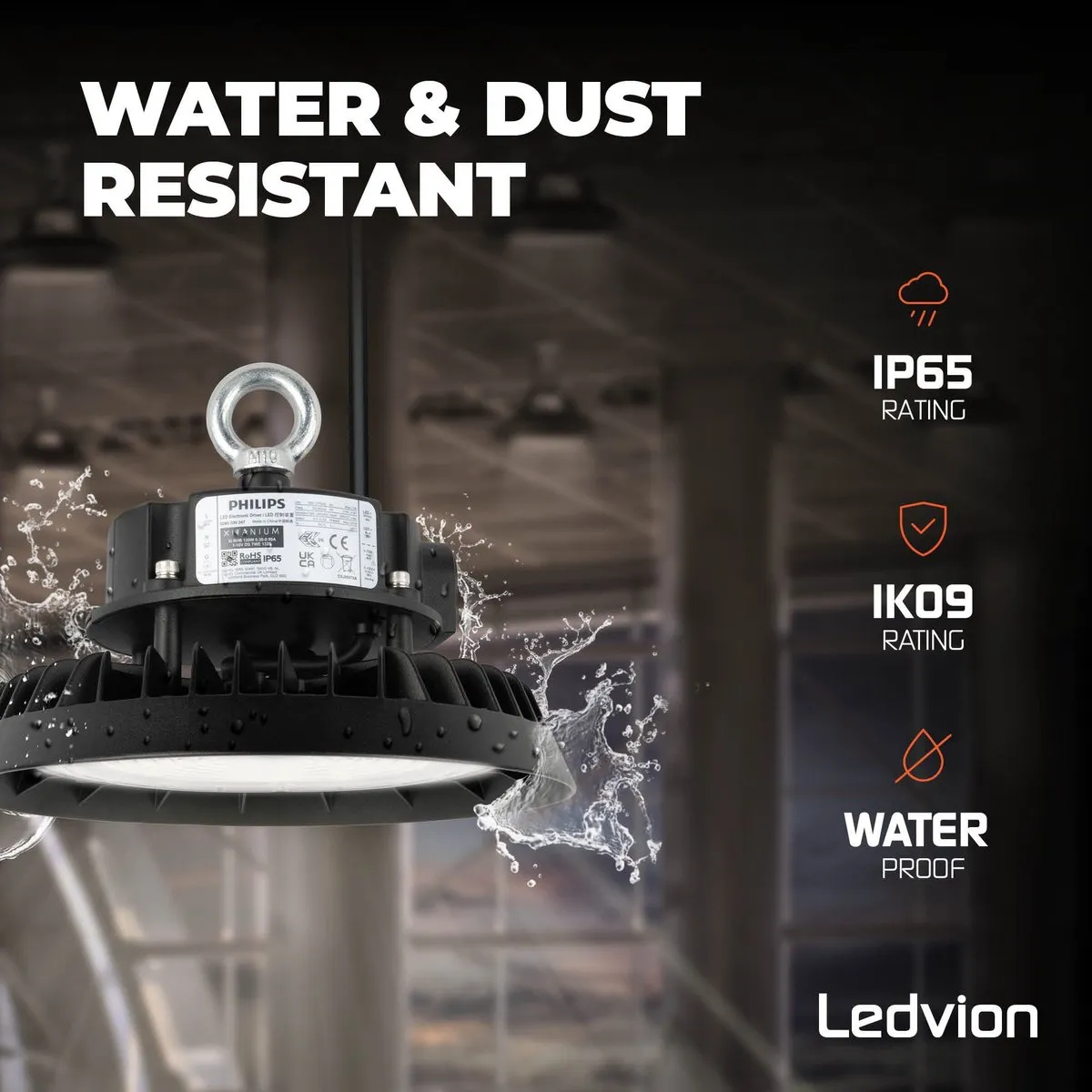Ledvion LED High Bay 100W 4000K - 185lm/W IP65 Zwart