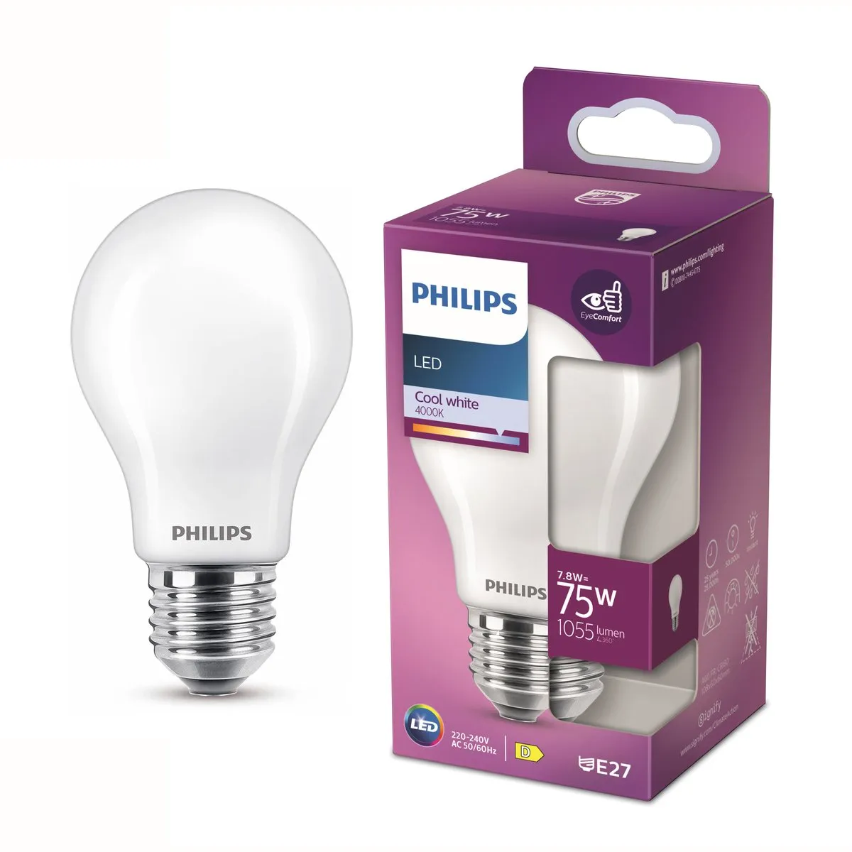 Philips LED E27 Koelwit 9W Mat