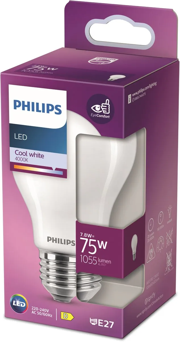 Philips LED E27 Koelwit 9W Mat - 4000K