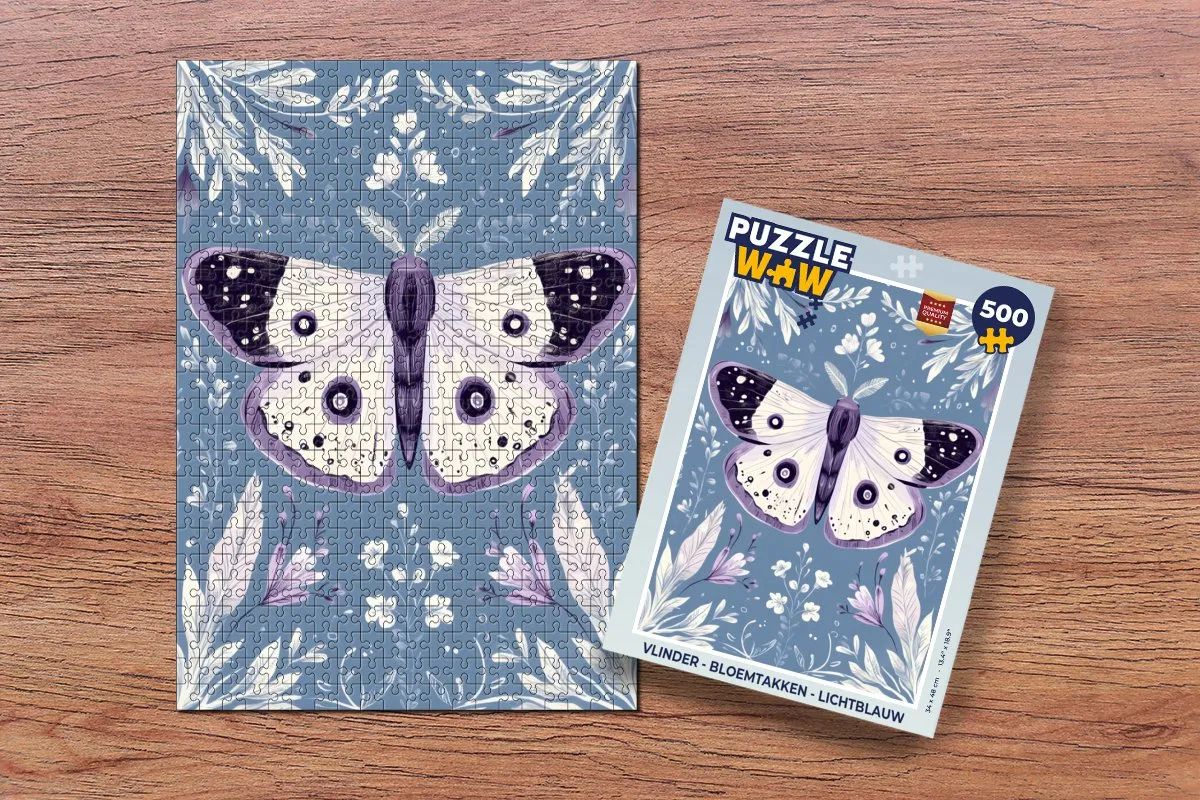 PuzzleWow Vlinder Bloemtakken Legpuzzel 500 Stuks - Lichtblauw