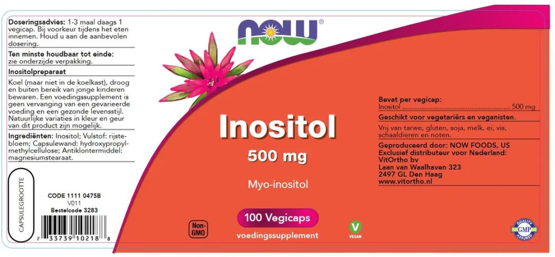 Now Foods Inositol 500mg - 100 Vegicaps - afbeelding 4 van 6
