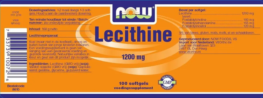 Now Foods Lecithine 1200mg - 100 Softgels - afbeelding 3 van 6