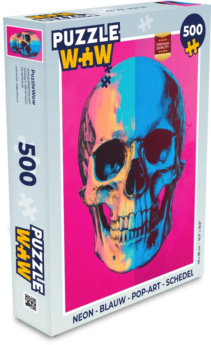 PuzzleWow Neon Schedel Legpuzzel 500 Stuks - MPN 8721406861126