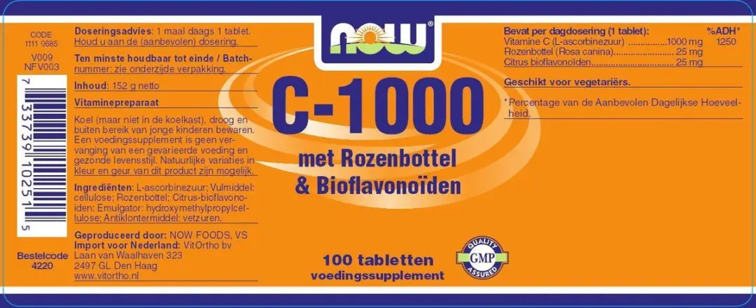 Now Foods C-1000 met Rozenbottel & Bioflavonoïden 100 Tabletten