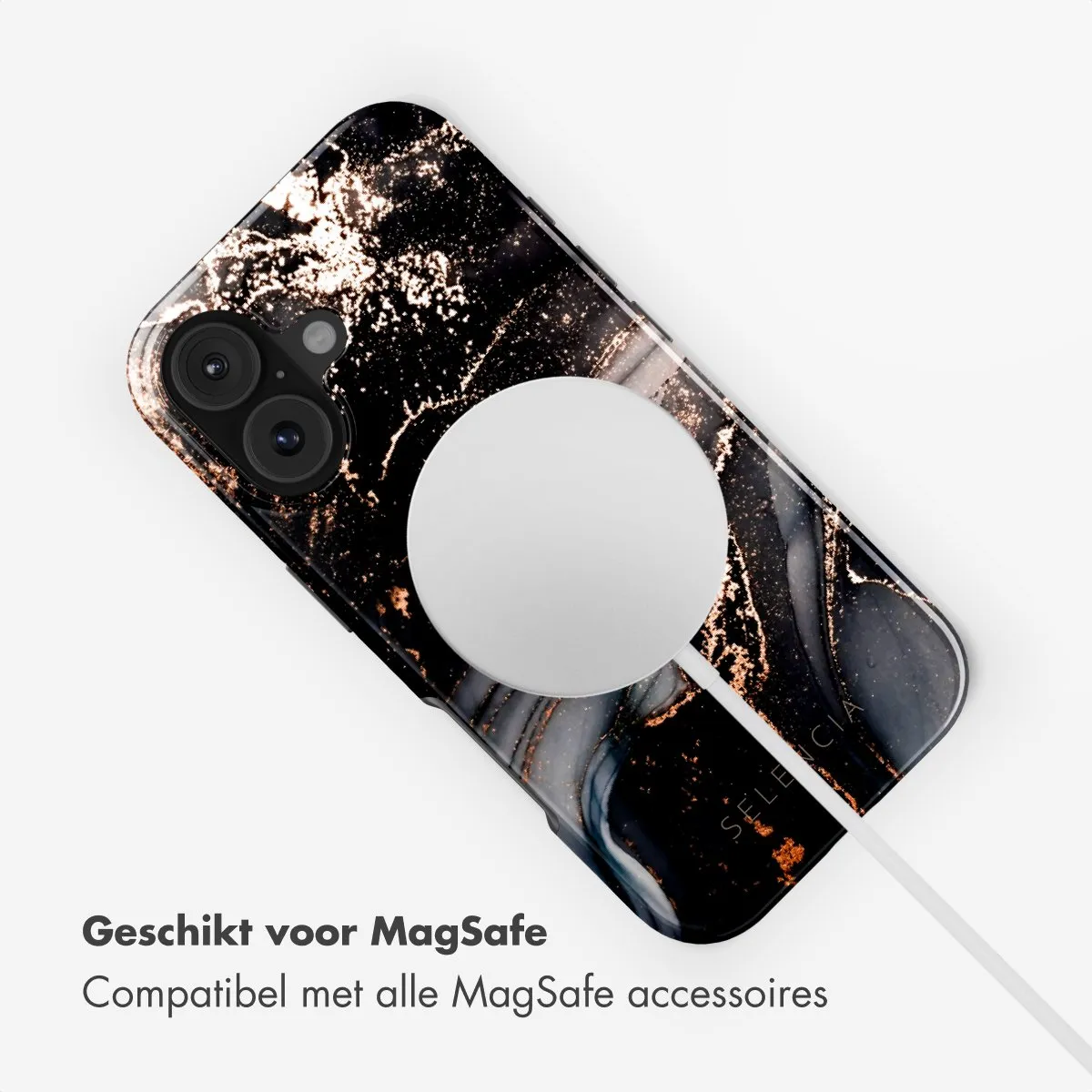 Selencia Hoesje iPhone 17 - Chic Marble Black - MagSafe