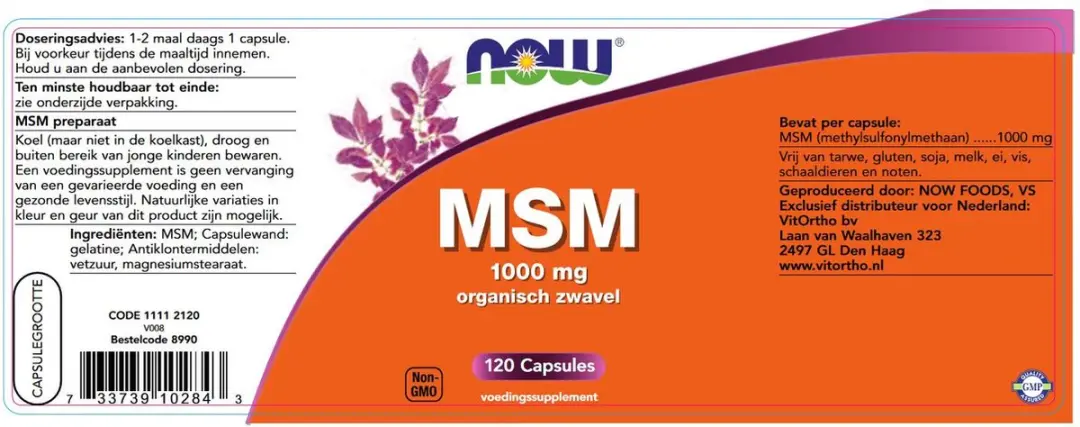 Now Foods MSM Capsules 120 Stuks - afbeelding 2 van 4