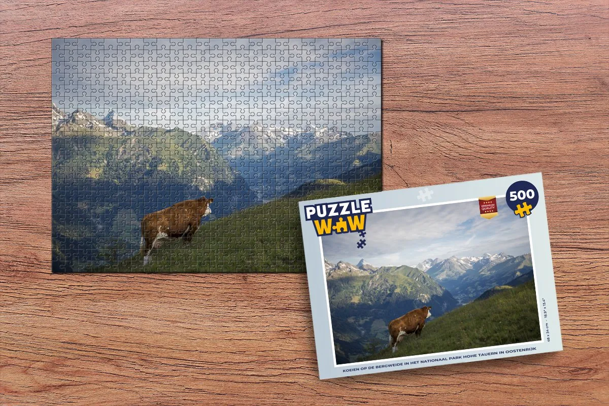 PuzzleWow Legpuzzel Koe op de bergweide Hohe Tauern 500 Stuks - Multicolor