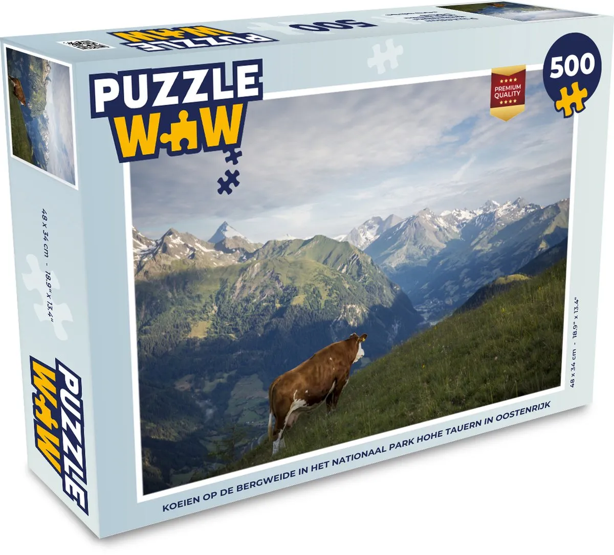 PuzzleWow Legpuzzel Koe op de bergweide Hohe Tauern 500 Stuks - Multicolor