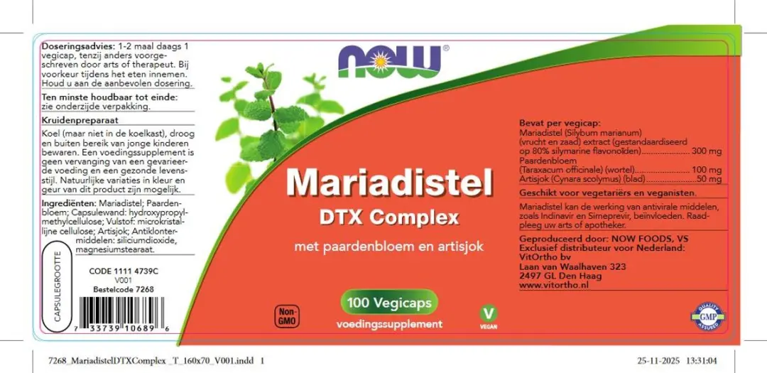 Now Foods Mariadistel DTX Complex 100 Capsules - afbeelding 2 van 2