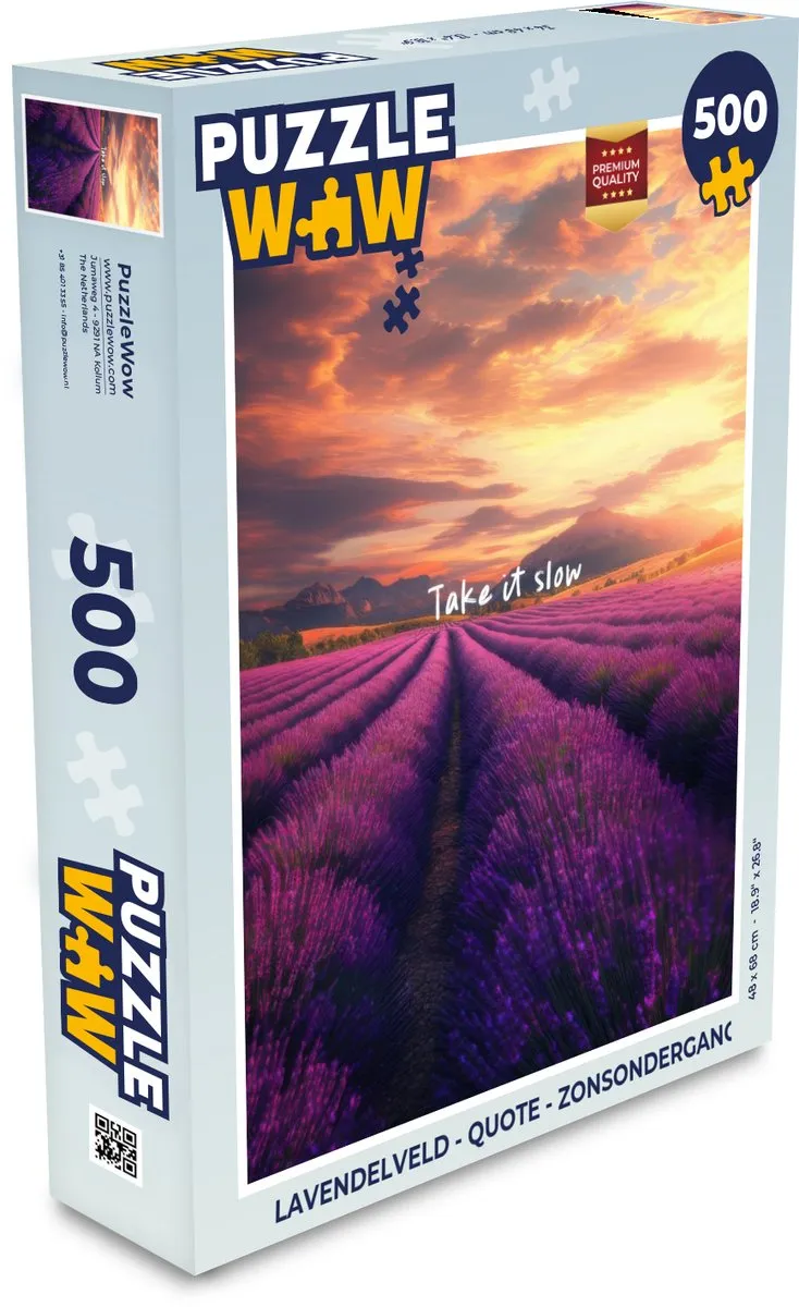 PuzzleWow Lavendelveld Quote Legpuzzel 500 Stuks
