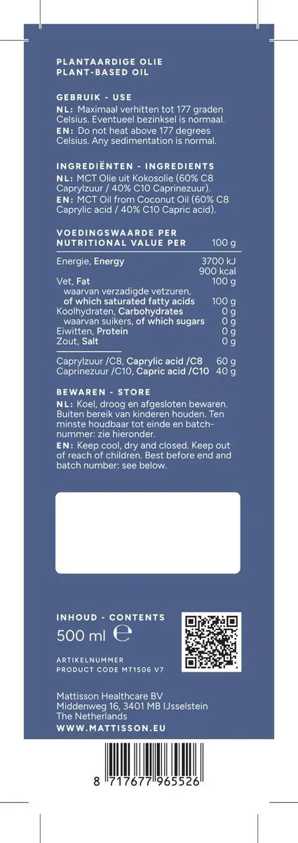 Mattisson MCT Olie Blend C8 & C10 - 500ml
