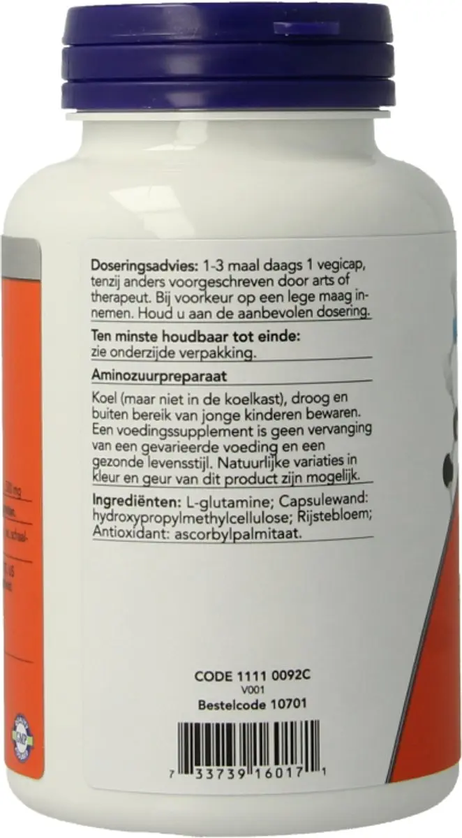 Now Foods L-Glutamine 500mg 120 Vegetarische Capsules - afbeelding 3 van 4