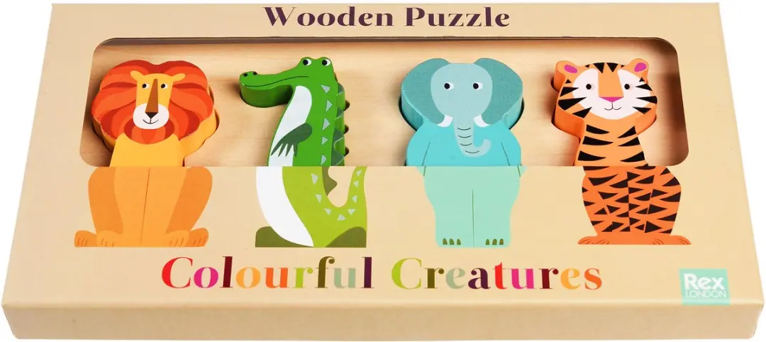 Rex London Kleurrijke Wezens Houten Dierenpuzzel - Multicolor