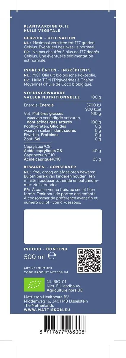 Mattisson Biologische MCT Olie C8 & C10 500ml