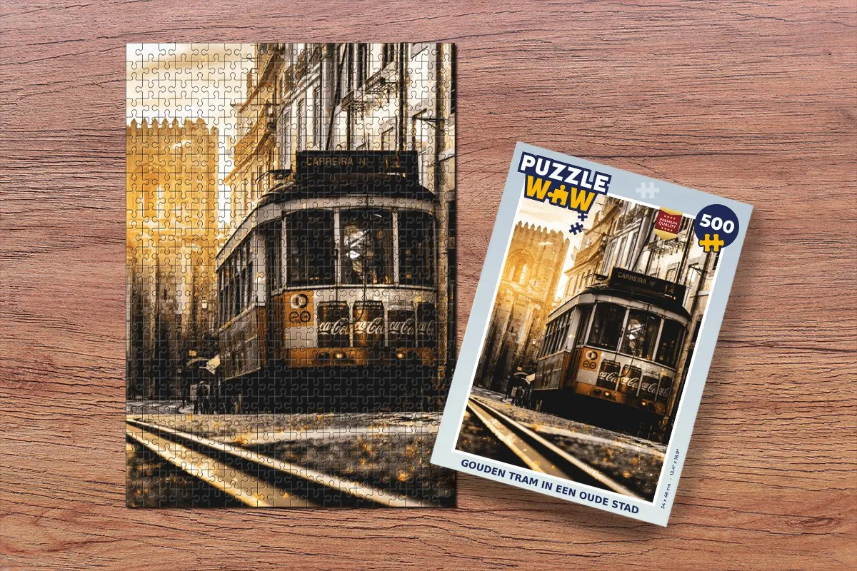 PuzzleWow Tram Lissabon Legpuzzel 500 Stuks - Goud