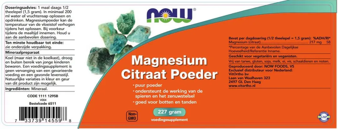 Now Foods Magnesium Citraat Poeder 227g