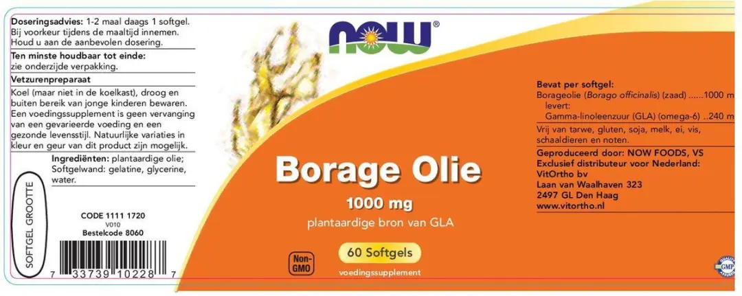 Now Foods Borage Olie 1000mg - 60 Softgels - afbeelding 2 van 4