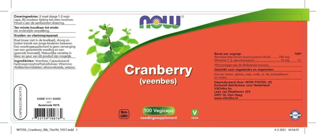Now Cranberry Vegicaps 100 Stuks - afbeelding 2 van 4