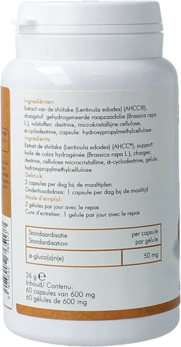 Soria Natural Shiitake AHCC 500mg - 60 Capsules - afbeelding 2 van 5
