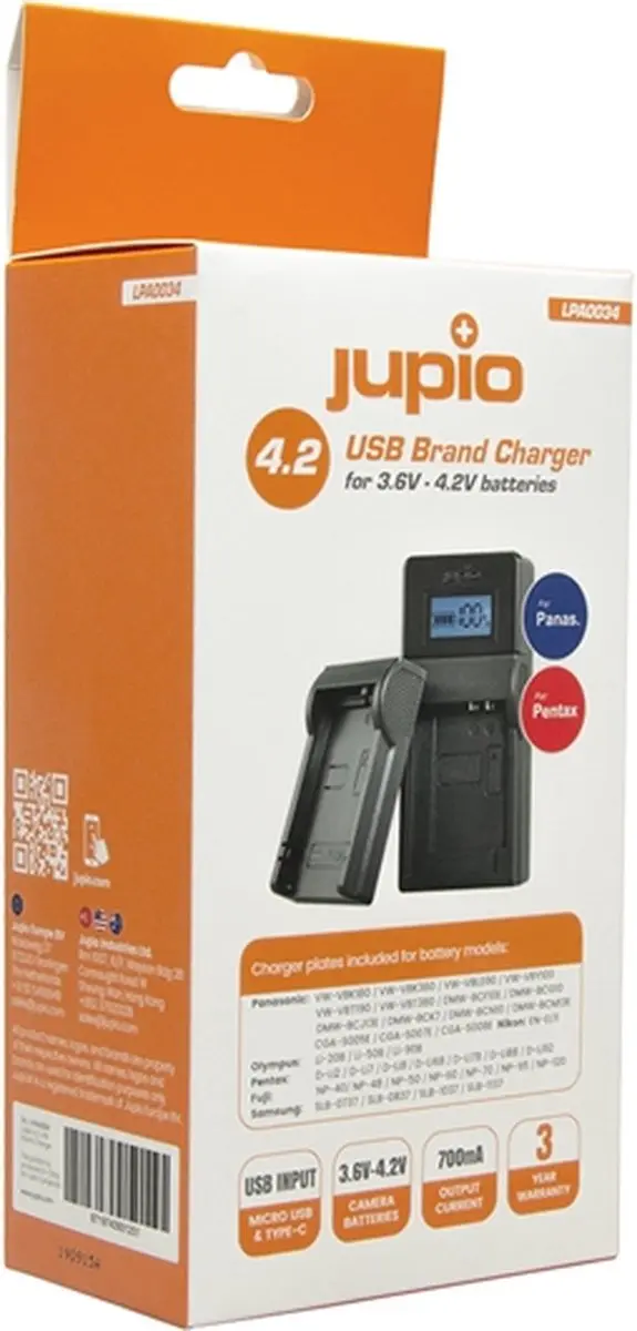 Jupio USB Brand Charger Kit 8719743931251 - Panasonic/Pentax Camera - afbeelding 2 van 4