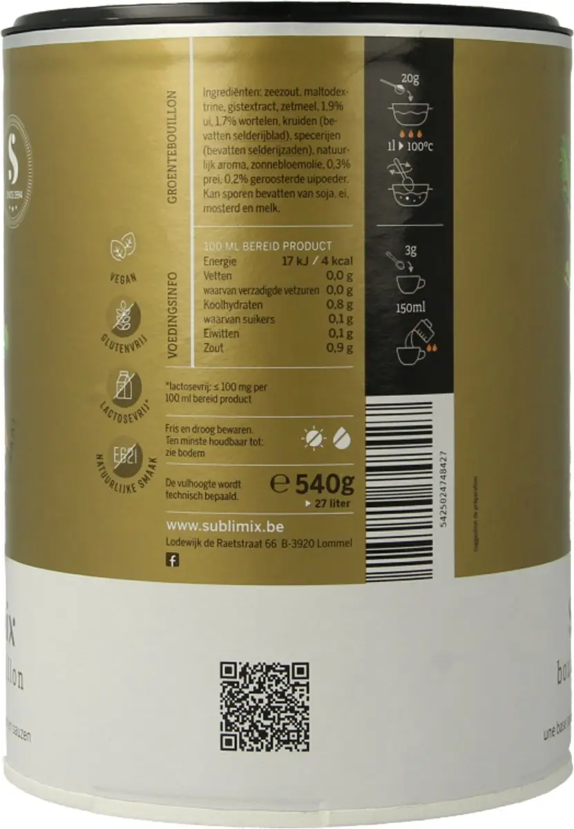 Sublimix Groentebouillon Poeder 540g - afbeelding 2 van 6