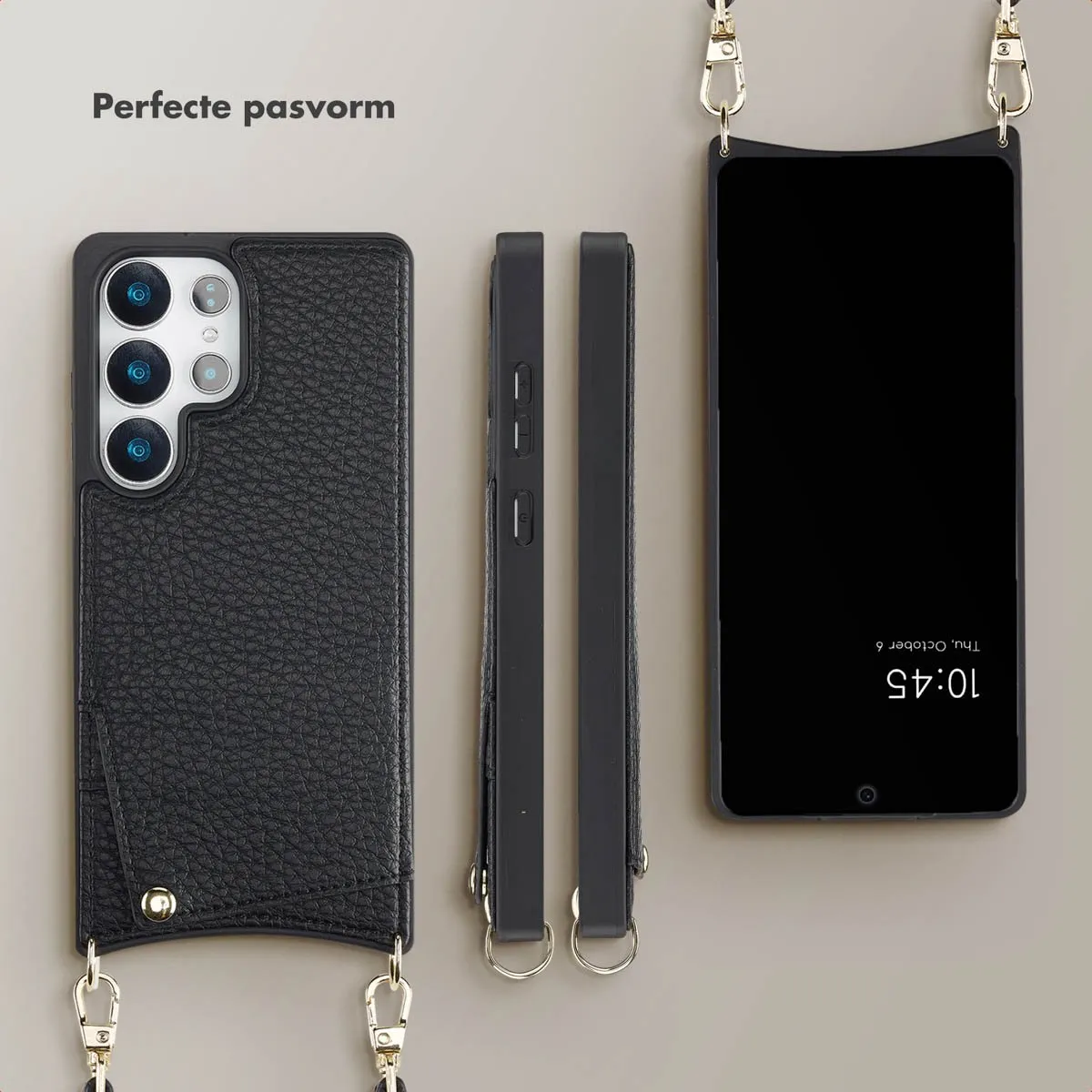 Selencia Hoesje Samsung Galaxy S25 Ultra - Backcover met koord - 2 Pasjes - Zwart - afbeelding 6 van 6