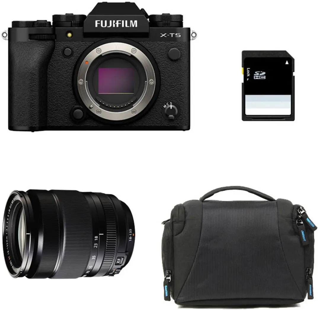FUJIFILM X-T5 SCHWARZ + 18-135 mm Objektiv + Tasche + 8 GB SD-Karte
