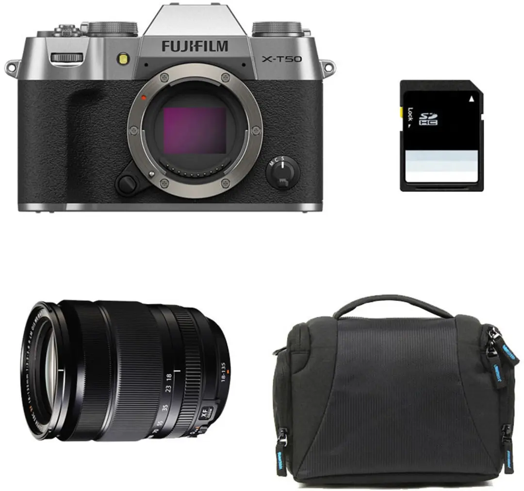 FUJIFILM X-T50 Silber + 18-135 + Tasche + 8 GB SD-Karte