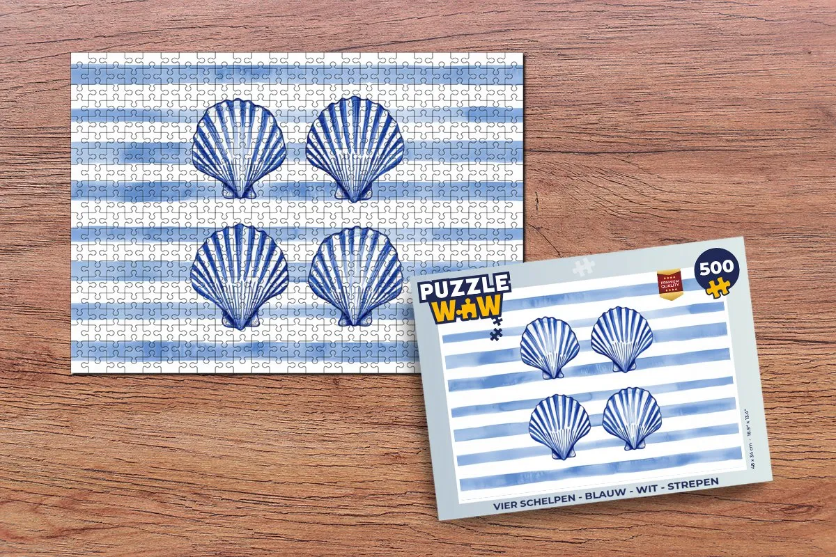 PuzzleWow Vier Schelpen Legpuzzel 500 Stuks - Blauw/Wit Strepen