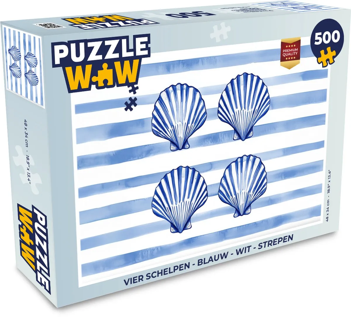 PuzzleWow Vier Schelpen Legpuzzel 500 Stuks - Blauw/Wit Strepen