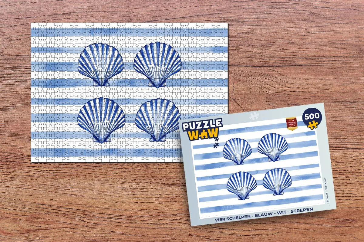 PuzzleWow Vier Schelpen Legpuzzel 500 Stuks - Blauw/Wit Strepen