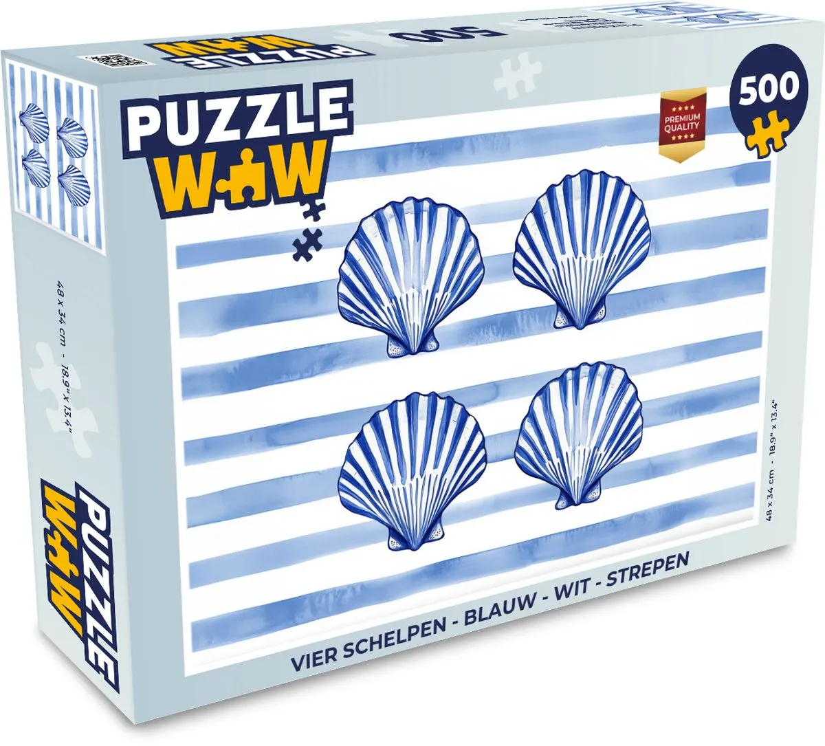 PuzzleWow Vier Schelpen Legpuzzel 500 Stuks - Blauw/Wit Strepen