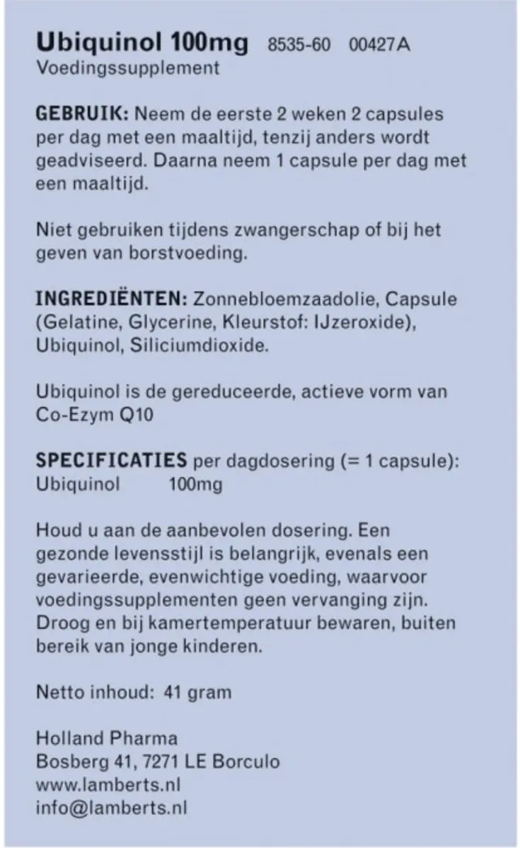 Lamberts Co-Enzym Q10 100mg Ubiquinol 60 Capsules - afbeelding 2 van 6