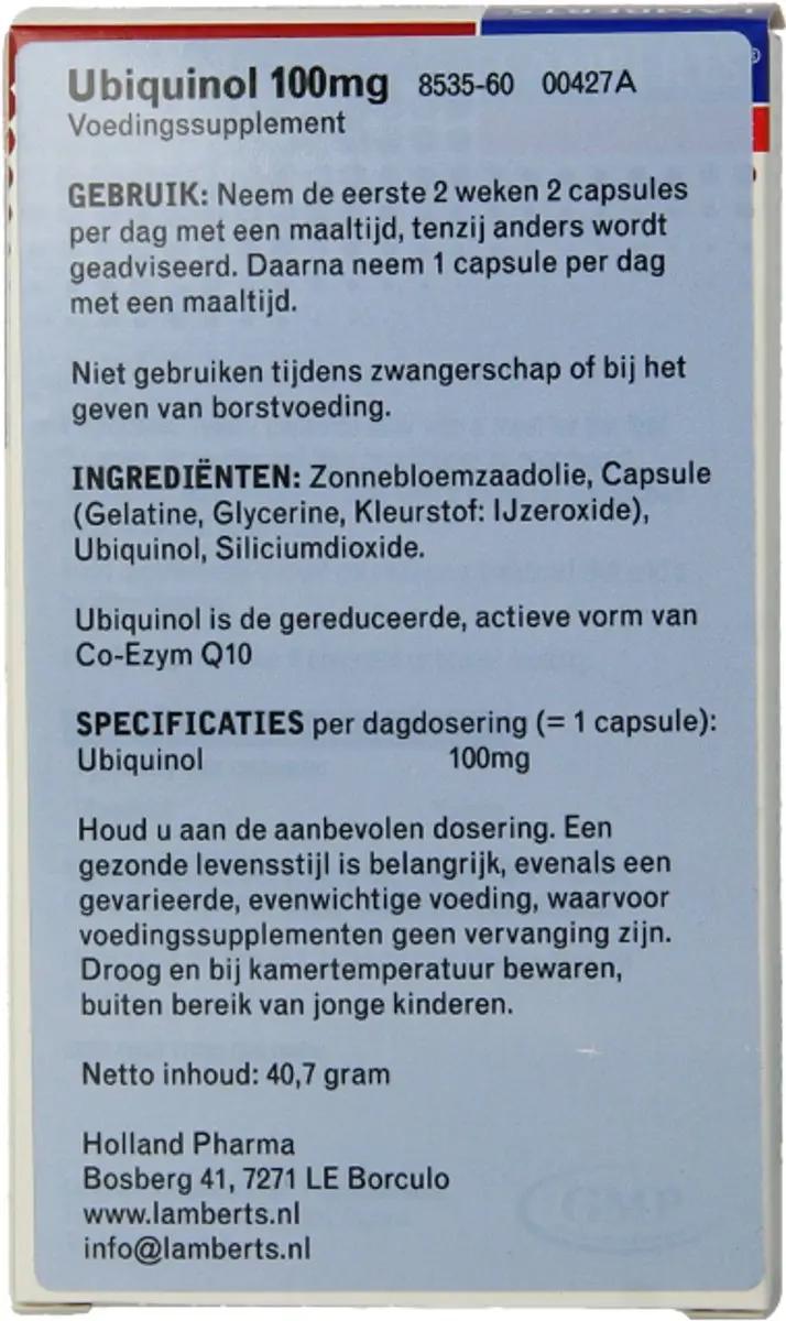 Lamberts Co-Enzym Q10 100mg Ubiquinol 60 Capsules - afbeelding 4 van 6