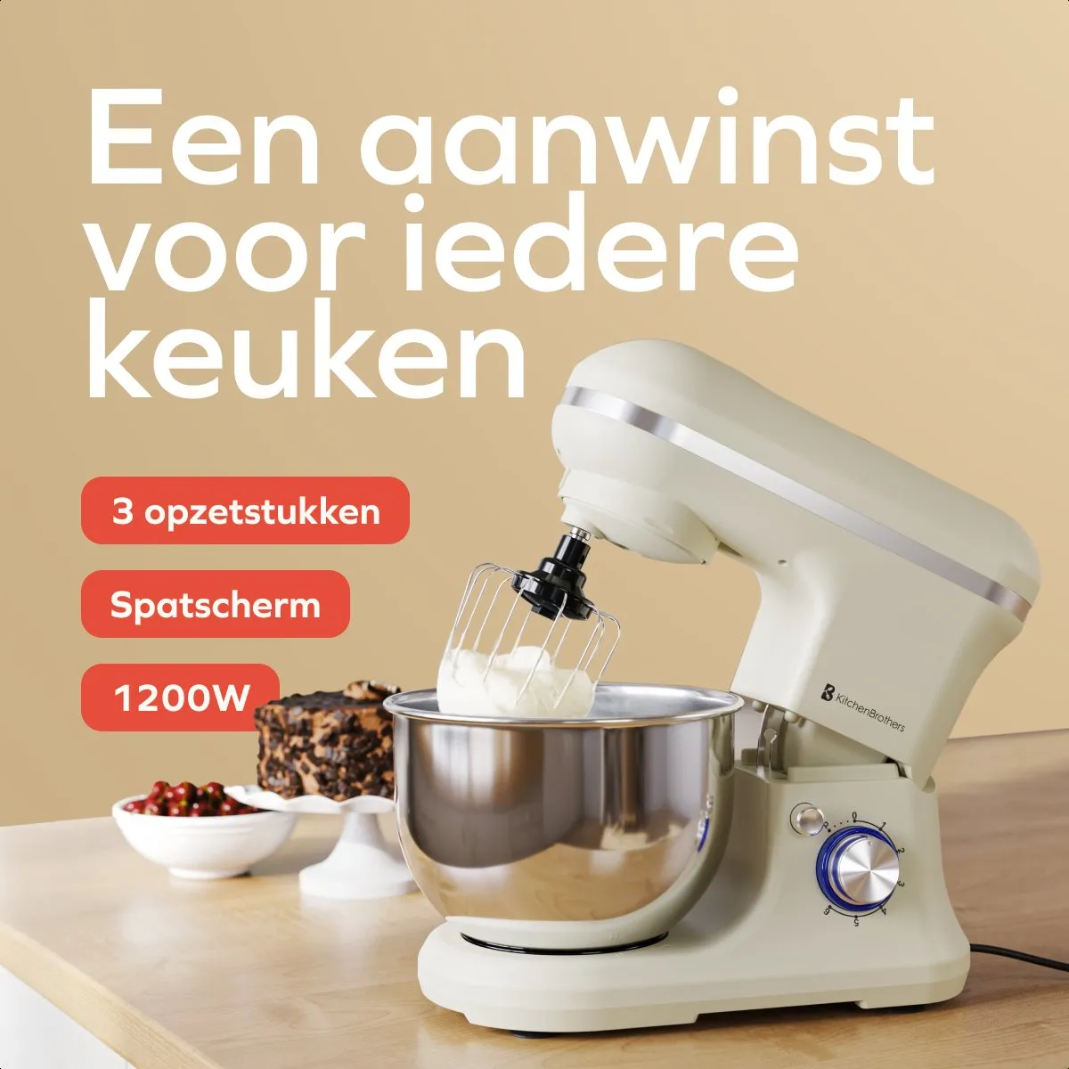 KitchenBrothers 1200W Keukenmachine - 5L - 7 Snelheden - Champagne