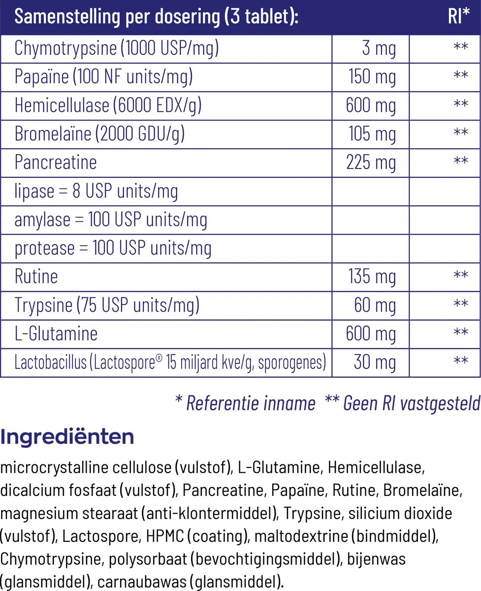 Vitakruid Glutazyme Spijsverteringsenzymen 180 Tabletten - afbeelding 4 van 6