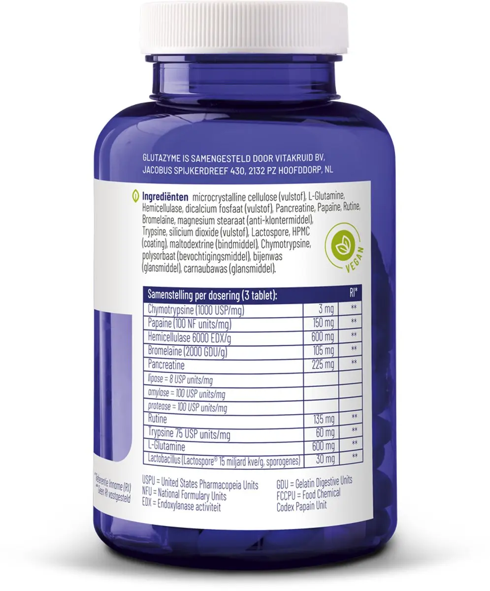 Vitakruid Glutazyme Spijsverteringsenzymen 180 Tabletten - afbeelding 6 van 6