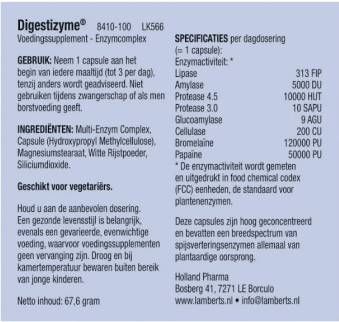 Lamberts Digestizyme 100 Capsules - afbeelding 3 van 6