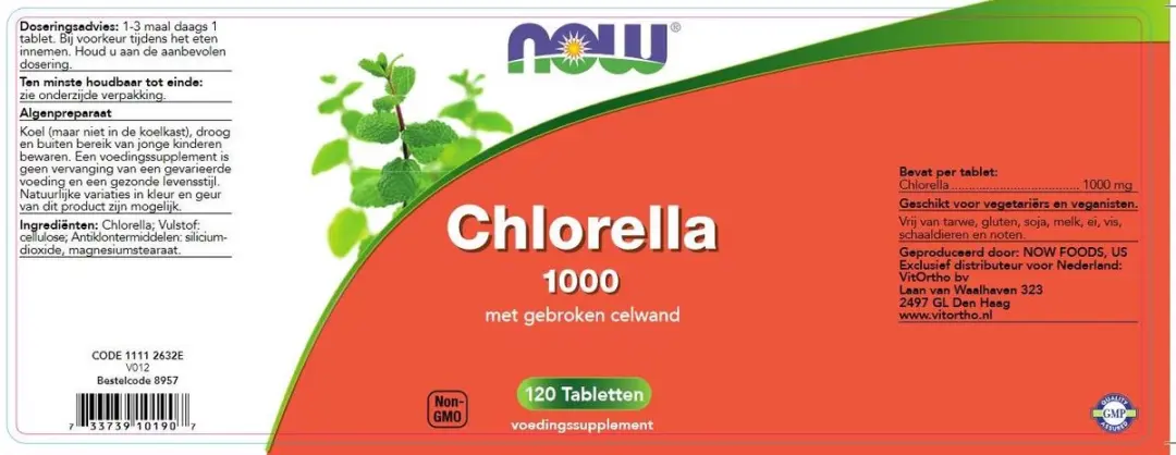 Now Foods Chlorella 1000mg - 120 Tabletten - afbeelding 2 van 5
