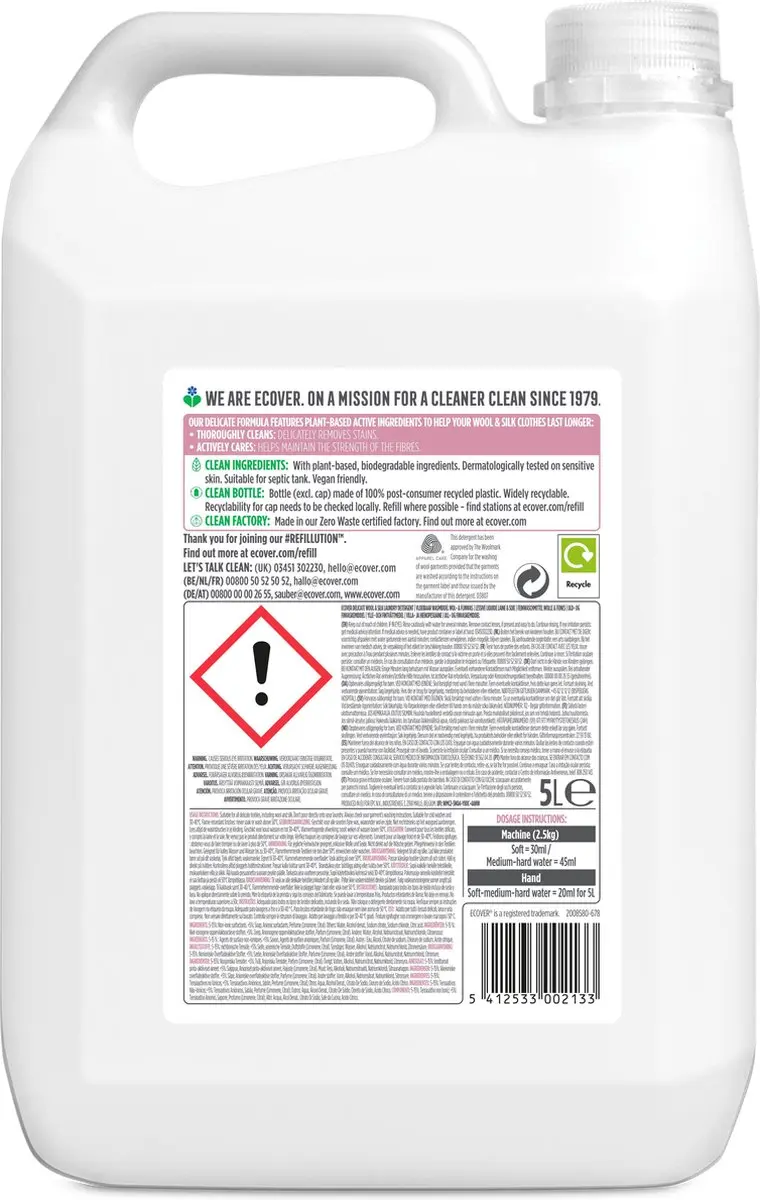 Ecover Vloeibaar Wasmiddel Wol & Fijnwas 5L - 111 Wasbeurten - afbeelding 2 van 6