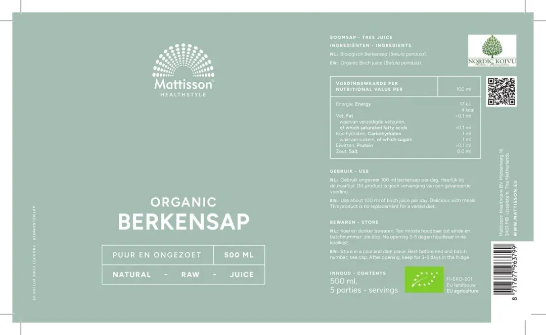 Mattisson Biologische Berkensap 500ml