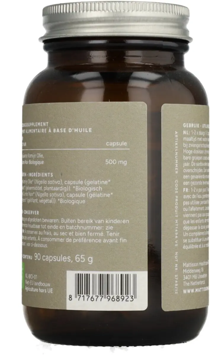 Mattisson Biologische Zwarte Komijnolie 500mg - 90 Capsules