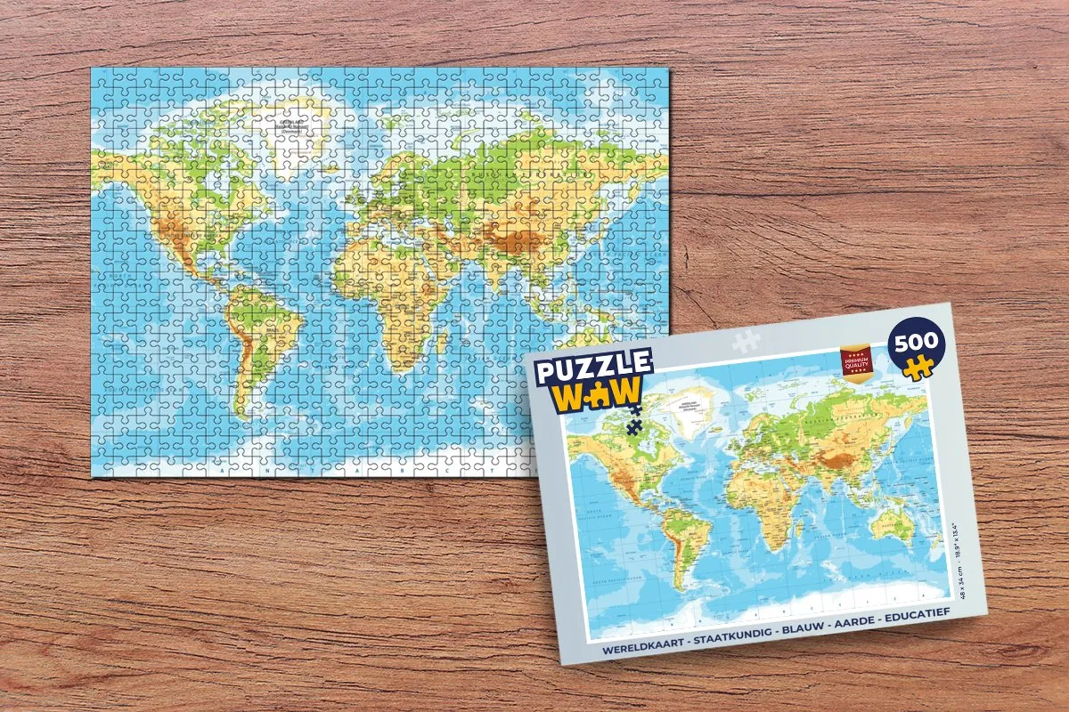 PuzzleWow Wereldkaart Legpuzzel 500 Stuks - Multicolor