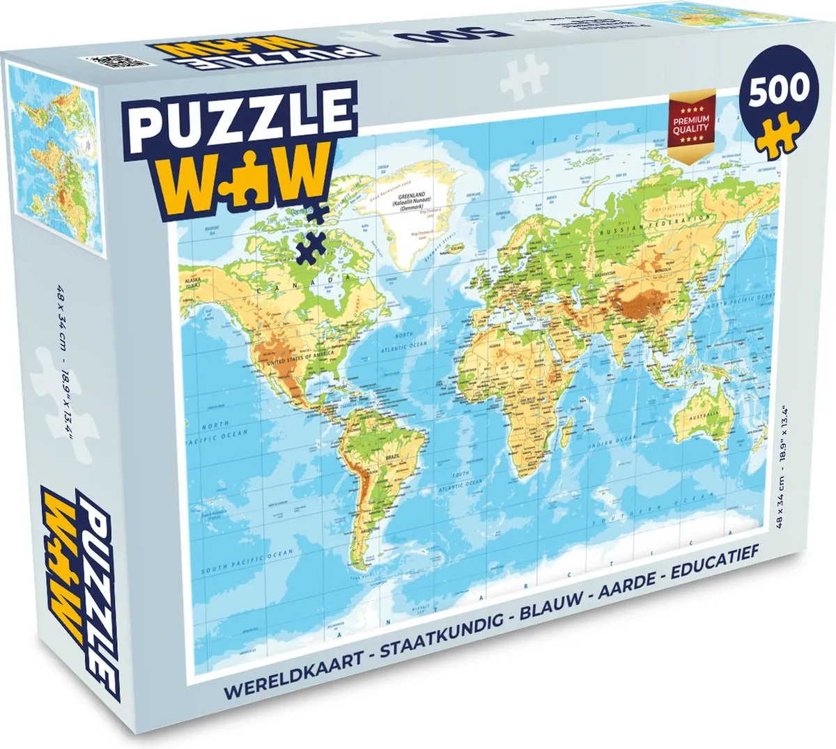 PuzzleWow Wereldkaart Legpuzzel 500 Stuks - Multicolor