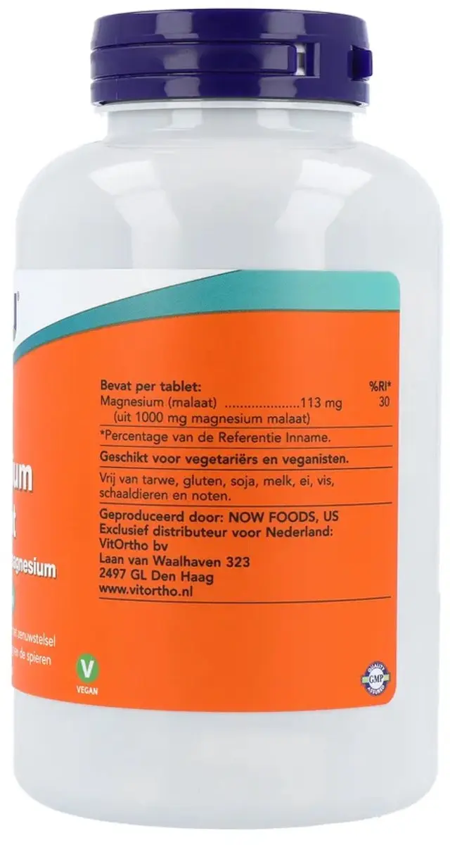 Now Foods Magnesium Malaat 180 tabletten