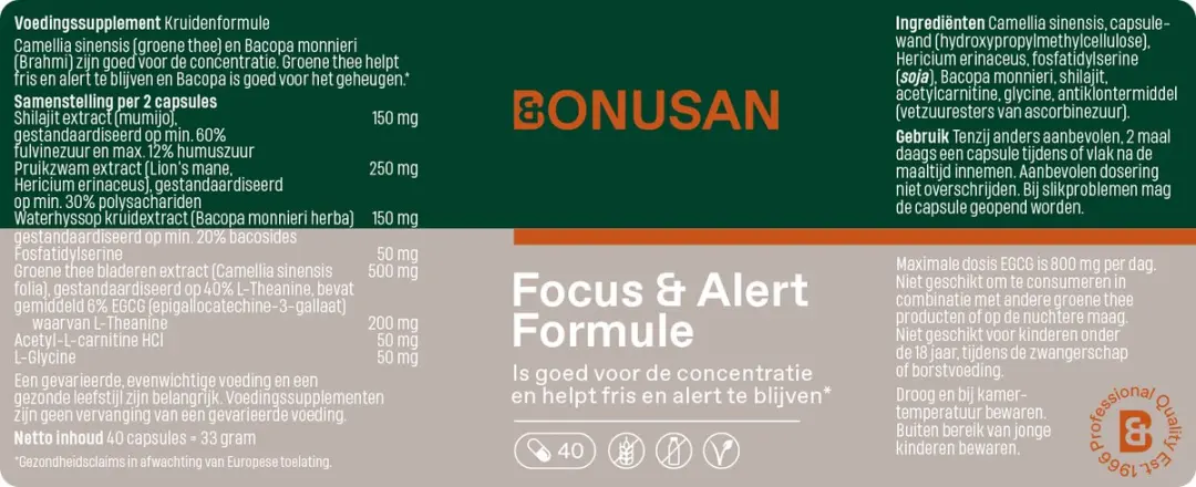 Bonusan Focus & Alert Formule 40 Capsules - afbeelding 5 van 6